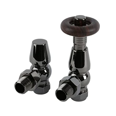 Image of Milano Windsor Traditional Pair of Black Nickel Antique Style Thermostatic Angled Radiator Valves