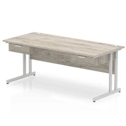 Image of Impulse 1800x800 Desk Grey Oak/Silver Cantilever 2x1 Drawer Fixed Ped