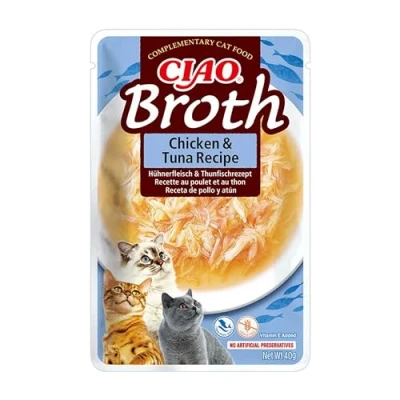 Image of Ciao Broth by INABA Cat Treat Chicken and Tuna 1 Pack (40g total) / Moist Treat, Delicious &amp; Healthy Snack, Food Topper, Side Dish, Complement, Natural, Grain Free, Wet