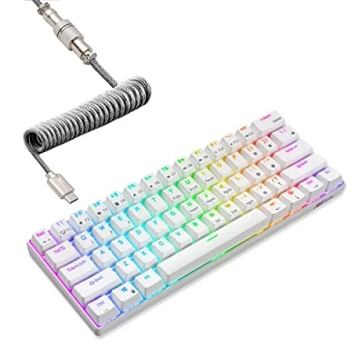 Image of RK ROYAL KLUDGE RK61 60% Mechanical Keyboard with Coiled Cable, 2.4Ghz/Bluetooth/Wired, Wireless Bluetooth Mini 61 Keys, RGB Hot Swappable Red Switch Gaming Software White
