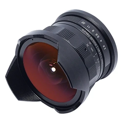Image of Roolad 7.5mm F2.8 APS C Fisheye Fixed lens for MFT mirrorless cameras(PanasonicOlympus.etc) Black with Protective Cap, Clean cloth and Bag (MICRO 4/3, Black)