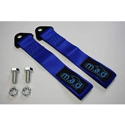 Image of MyldanAutoDesign 2 x BLUE M.A.D 280MM TOW STRAP LOOP RECOVERY HOOK TRACK DAY RACE CAR DRIFT