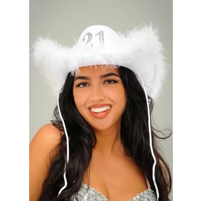 Image of Struts Womens 21st Birthday White Fluffy Cowboy Hat