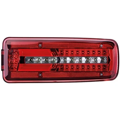 Image of E245884, TruckFullLED Rear light HELLA 2VD 012 381 031 Left LED black 24V Crystal clear, red with bolts/screws, Electromagnetic Compatibility (EMC)