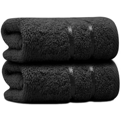 Image of Towelogy® Cotton Washcloths 650GSM Face Towels Flannels Soft Muslin Cloths Machine Washable 30cmx30cm (Noir Black 600gsm, Pack Of 2)