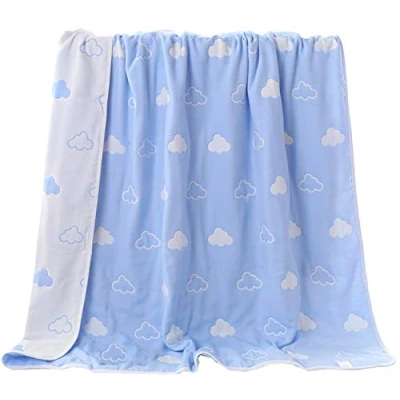 Image of Hayisugar Soft Baby Blankets 6 Layer Muslin Cloth 100% Cotton Kids Toddler Blanket Swaddle for Boys &amp; Girls, Blue Cloud, 120 x 150 cm