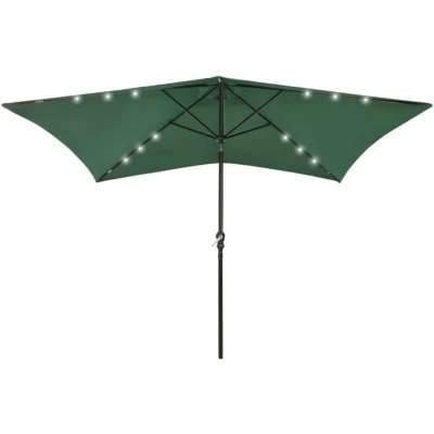 Image of vidaXL Parasol with Adjustable Crank and Tilt, Anti Fade Polyester Canopy, LED Lights Steel Pole Garden Umbrella in Green, 2x3 m