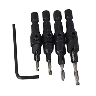 Image of BQLZR Countersink Drill Bit Set With Quick Change Hex Shank Adjustable #6#8#10#12 Screw Woodworking Bits Pack of 4