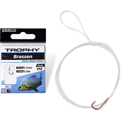 Image of Zebco Quality Trophy Bream Leader Hooks Fishing with Pre Tied Line Accessories, Red, Pack of 10