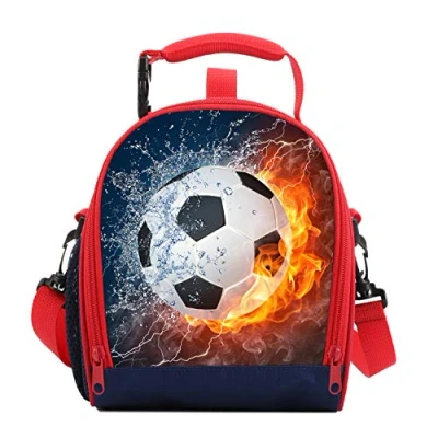 Image of 7 Mi 3D Ice fire Football Insulated Reusable Lunch Bags Boys Box for Girls Tote Cooler Snack Bag Kid Thermal