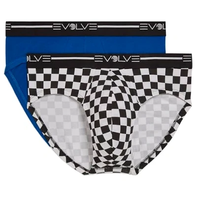 Image of Evolve Men&#039;s Cotton Stretch No Show Brief Underwear Multipack, Lapis Blue/Check/Black/White, S