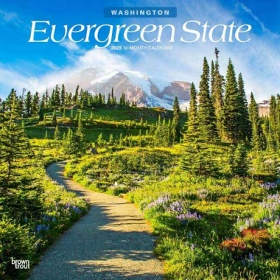 Image of Evergreen State Washington Places 2025 12 x 24 Inch Monthly Square Wall Calendar Plastic Free BrownTrout USA United States of America Pacific West Coast Nature