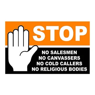 Image of Stop Cold Calling Door Sticker No Callers Religious Groups Salesmen Fully Weatherproof Sign