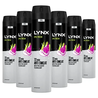 Image of Lynx Epic Fresh Grapefruit &amp; Tropical Pineapple Scent Antiperspirant Deodorant for Men 72 Hours Anti Sweat Aerosol An Iconic Fragrance 6x 250 ml