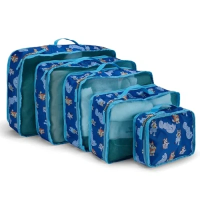 Image of Bluey Bingo Packing Cube Set Bandit, Chilli, Stripe, Trixie 5 Piece Travel Essential Luggage Organizer for Kids,Teens,Adults