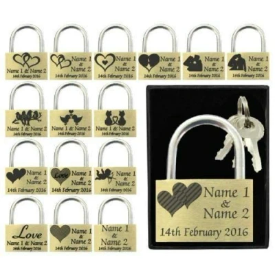 Image of Anniversary, Valentines Present, Wedding Favour 40mm Love Lock Personalised Engraved Padlock (Double Heart)