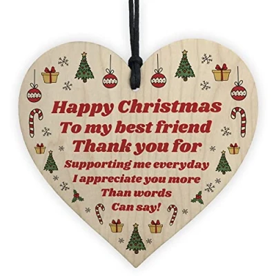 Image of RED OCEAN For Best Friend Wood Heart Novelty Friendship Gift Tree Decoration