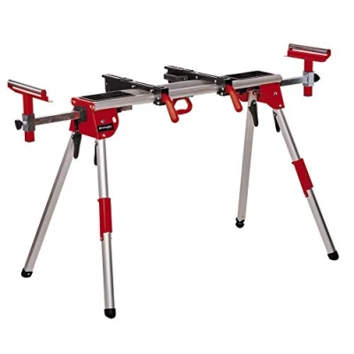 Image of Einhell MSS 1610 Stationary Saw Stand Sturdy and High Grade Aluminium Frame, Pull Out Work Piece Supports, Height Adjustable Foot for Adjustment on Uneven Ground Mitre Accessory