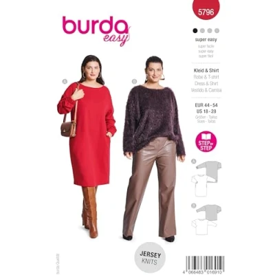 Image of Burda Style Sewing Pattern Women&#039;s Dress and Long Sleeved Shirt Size 16 28