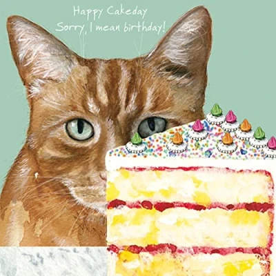 Image of Cat Happy Cakeday Little Dog Laughed Birthday Greeting Card Blank Inside SQDB12