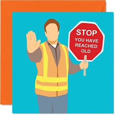 Image of Funny Birthday Cards for Men Women Stop Sign Rude Happy Card Mum Dad Brother Sister Son Daughter Friend Colleague Nan Grandad, 145mm x Offensive Humour Joke Bday Greeting