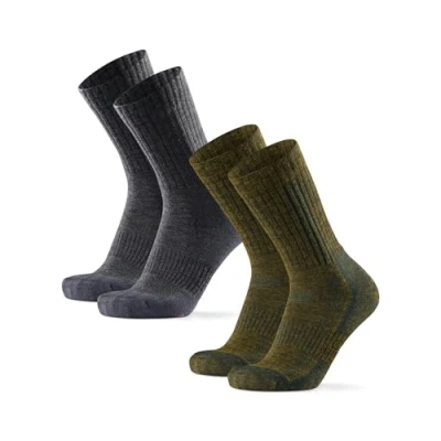 Image of DANISH ENDURANCE Premium Outdoor Hiking Socks, Merino Wool, Warm Walking Cushioned Blister Winter Men &amp; Women 2 Pack, Multicolour (1x Moss Green, 1x Grey Mele/Grey), 6 8