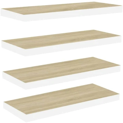 Image of vidaXL Floating Wall Shelves 4 pcs Oak and White 80x23.5x3.8 cm MDF
