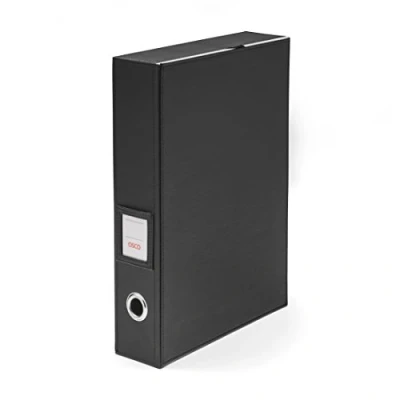 Image of OSCO Black Faux Leather Box File Document Storage Paperwork Archive Lock Spring Secured with Fastening Stud H37.5 x W8 D26.5 cm