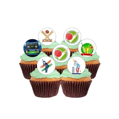Image of 24 Pre Cut Cricket Sport Edible Wafer Paper Round Cake Toppers Decorations