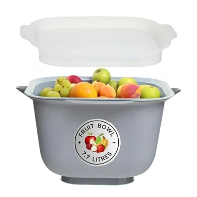 Image of Premier Housewares Sturdy Three Pc Fresh Cut Fruit Bowl, Airtight Seal Plastic Serving Bowl With Lid For Kitchen, Frosted