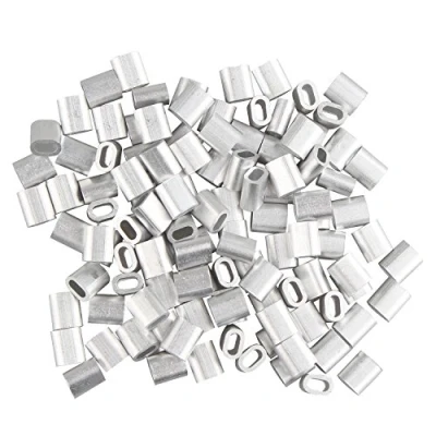 Image of Futheda 100 pcs Aluminum Crimping Loop Sleeve Clips Oval Shaped for 2.0mm Cable Wire Rope Silver Tone
