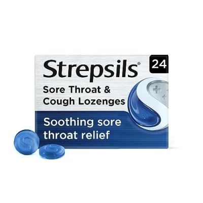 Image of Strepsils Sore Throat and Cough, Lozenges, 24 Total, Soothes Throat, Tickly Dry Relief, Fast Acting, Dual Medication