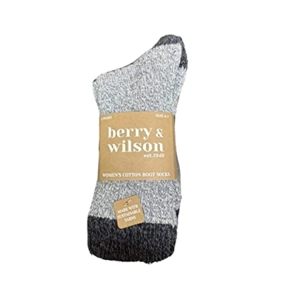 Image of BERRY &amp; WILSON LADIES COTTON SUPER COMFORT BOOT/WALKING SOCKS UK 4 7 EU 37 41 * 2 PAIRS (Denim Blue Navy)
