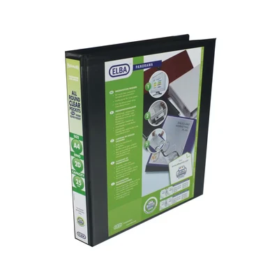 Image of Elba Panorama 25mm 2 D Ring Presentation Binder A4 Black (6 Pack)