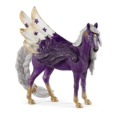 Image of schleich Bayala 70579 Star Unicorn Flying Pegasus Figurine Fantastic Purple and Gold Fantasy Figurine, Bring Smile Joy Toy Gift for Boys Girls, Fans of Fantasy, Kids Ages 5+