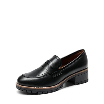 Image of DREAM PAIRS Womens Moccasin Loafers, Slip On Platform Chunky Penny Heeled Loafers for Women Dressy and Work, Business Casual Shoes,Size 5,Black Pu,SDLS2319W