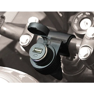 Image of BC Battery Controller 710 P12USB 12V Waterproof Cigarette Lighter Socket with Universal Motorcycle Handlebar Holder (22.2 / 25.4 28.6 mm) + 5V 1.5A USB Port Length: 145 cm Made in Italy