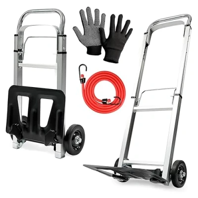 Image of MoverX Folding Hand Truck Aluminium, Heavy Duty Foldable Trolley on Wheels, Multi Purpose Sack Moving Trolley, 90kg