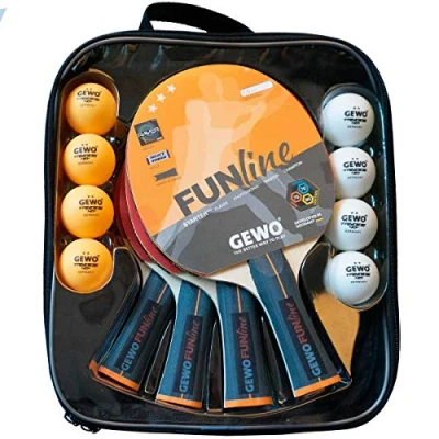 Image of GEWO Family &amp; Friends Table Tennis Bat Set 4 Bats for Hobby and Leisure with 8 TT Balls Practical Storage Bag Complete Raver Rubber Coating, Concave Handle
