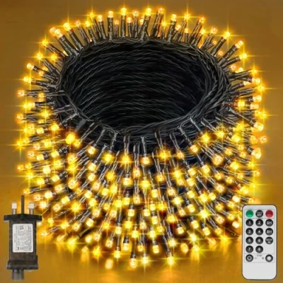 Image of Realky Fairy Lights Plug in, 29.2M/95.8FT 220 LED Waterproof Outdoor String Mains Powered with 8 Modes/Remote Control, Christmas for Outside Indoor Garden Bedroom Decorations(Warm White)