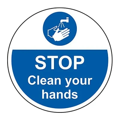 Image of Spectrum Industrial &#039;Stop Clean Your Hands&#039; Floor Graphic, Anti slip Laminated Sign (400mm Dia.)