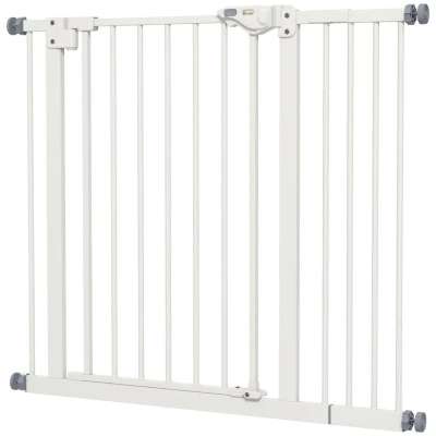 Image of PawHut Dog Gate Stair Pressure Fit Pets Barrier Auto Close for Doorway Hallway, 74 94cm Wide Adjustable, White