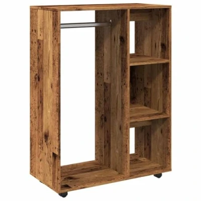 Image of vidaXL Engineered Wood Wardrobe Brown Modern Style Closet with Wheels and Shelves for Bedroom/Conservatory 80x40x110 cm