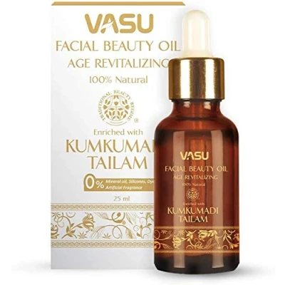 Image of Vasu Age Revitalizing Facial Beauty Oil gives Natural Glow to face Enriched with Kumkumadi Tailam Radiant Skin clinically proven 25ml