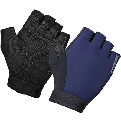 Image of GripGrab Unisex&#039;s WorldCup 2nd Edition Cycling Gel Padded Short Half Finger Shock Absorbing MTB Anti Slip Biking Gloves, Navy Blue, Small