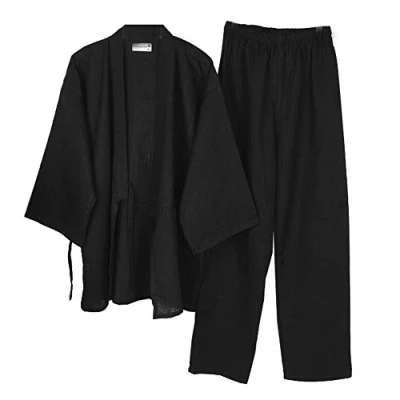 Image of un brand Men&#039;s Japanese Kimono Cotton Hanfu Ancient Pajamas Suit Plus Size Zen Clothing Taoist (Size XL, Black)
