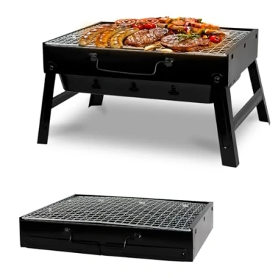Image of BBQ Barbecue Grill Portable Folding Charcoal for Camping Garden Outdoor Cooking Fun by Crystals®