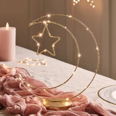 Image of Lights4fun Gold Moon and Star Micro Warm White LED Battery Operated Ramadan Table Decoration Indoor Use