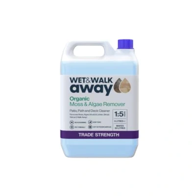 Image of Wet &amp; Walk Away Organic Moss Algae Remover, Patio Cleaner, Mould, Lichen Outdoor Cleaning, Killer, Pet Friendly, Environmentally Decking 5 Litre Concentrate