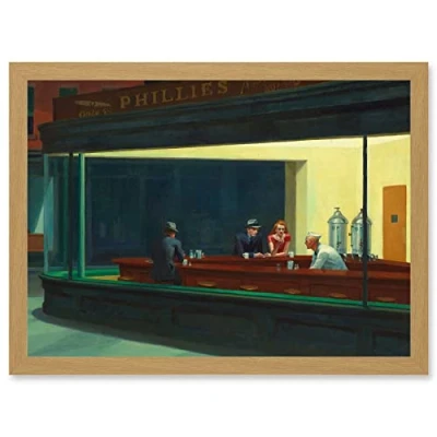 Image of Artery8 Edward Hopper Nighthawks Iconic Painting A4 Artwork Framed Wall Art Print